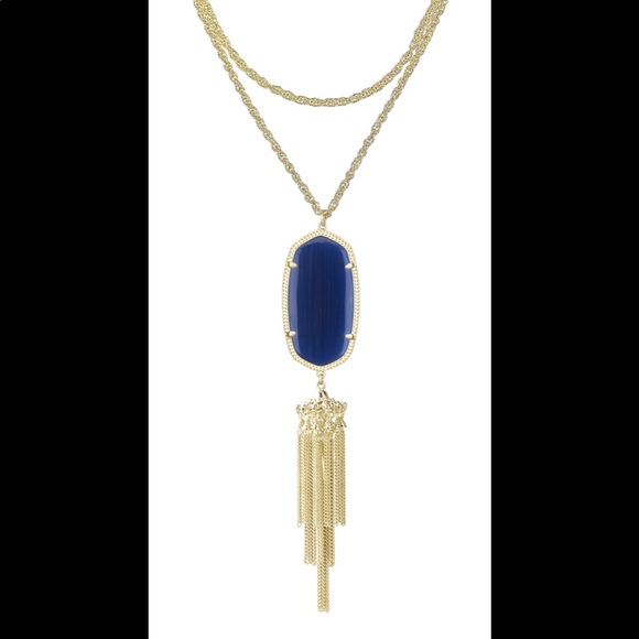 Kendra Scott Rayne Oval Tassel Pendant Necklace Navy Cat’s Eye / Gold - Picture 14 of 15